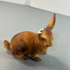 Vintage Brown Ceramic Bunny Rabbit Figurine 4 Inch Easter Decor Needs Ear Repair